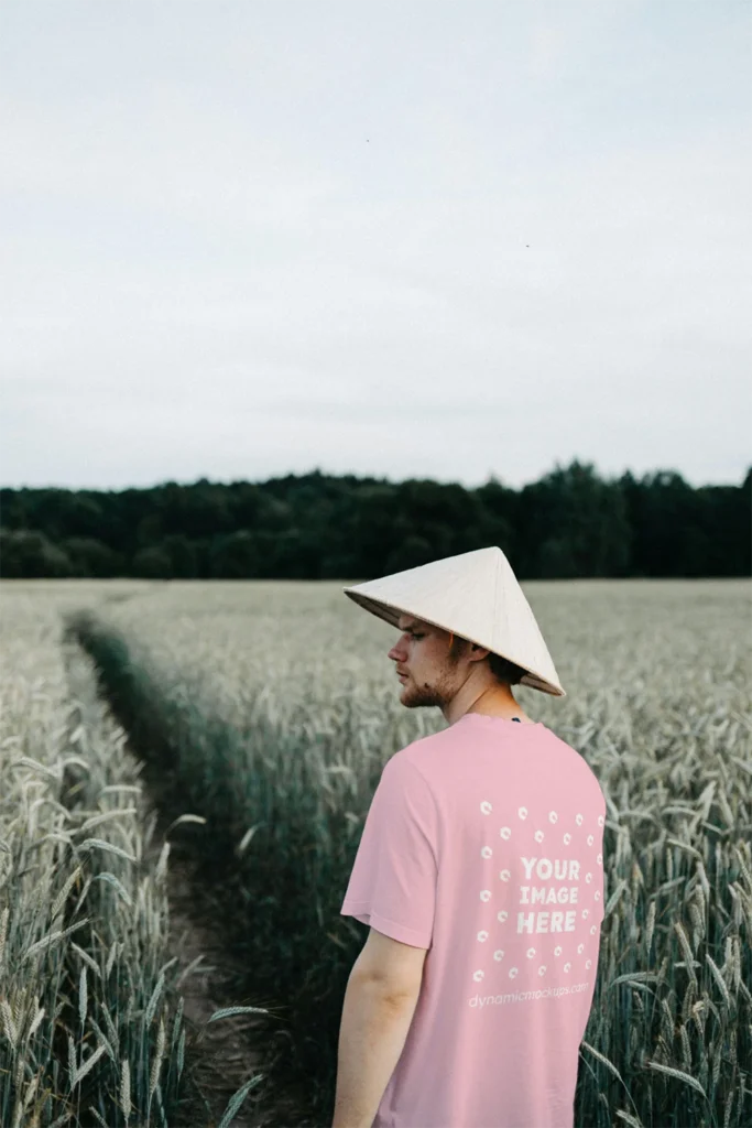 Man Wearing Pink T-shirt Mockup Front View Template