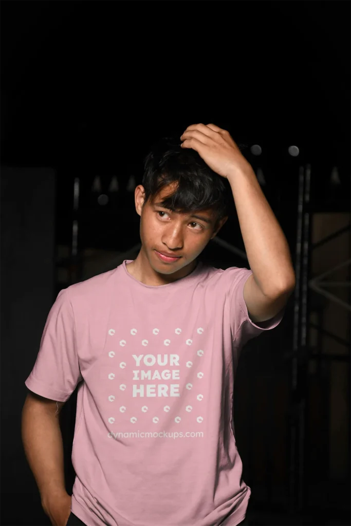 Man Wearing Pink T-shirt Mockup Front View Template