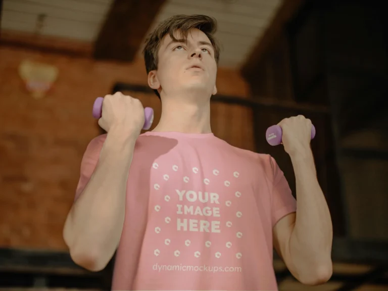 Man Wearing Pink T-shirt Mockup Front View Template