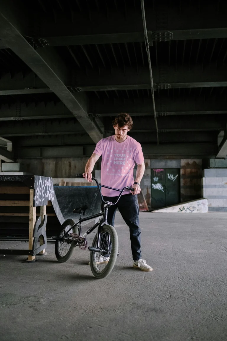 Man Wearing Pink T-shirt Mockup Front View Template