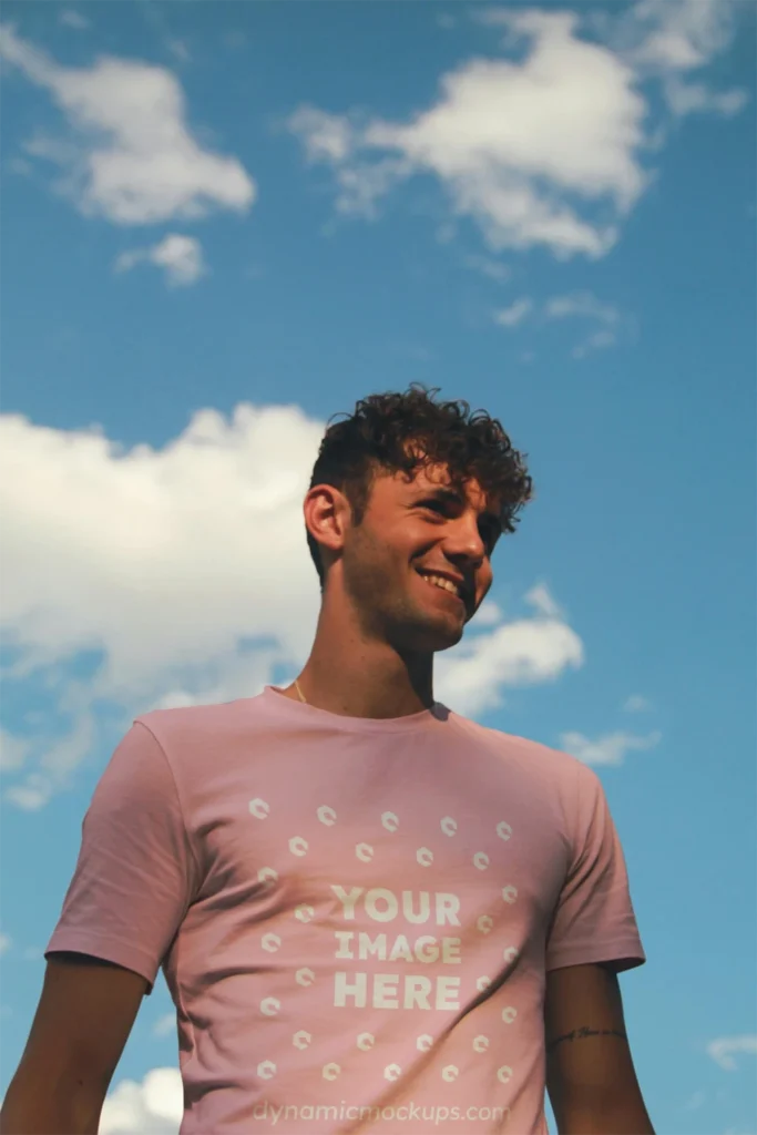 Man Wearing Pink T-shirt Mockup Front View Template