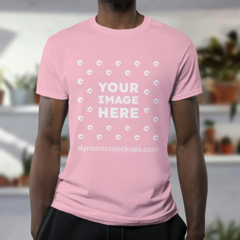 Man Wearing Pink T-shirt Mockup Front View Template