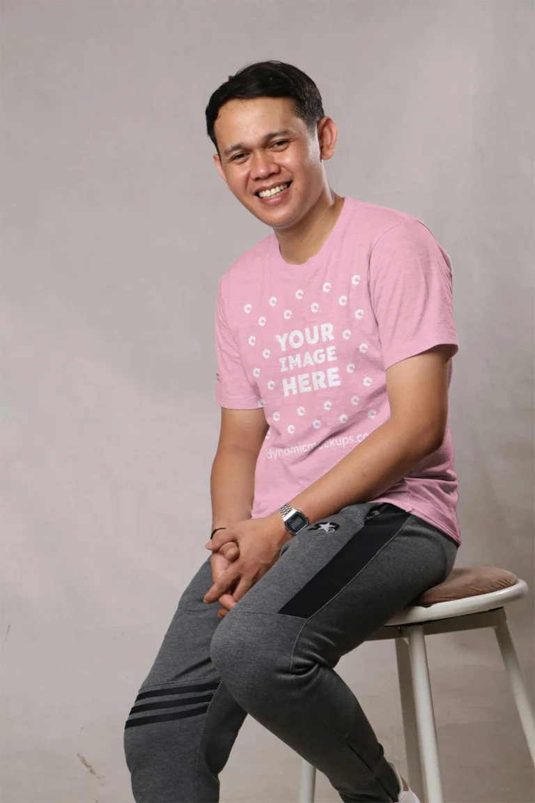 Man Wearing Pink T-shirt Mockup Front View Template