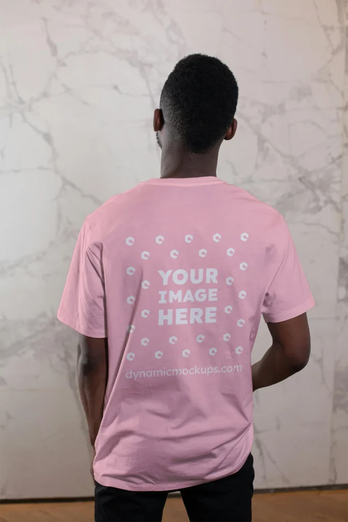 Man Wearing Pink T-shirt Mockup Back View Template