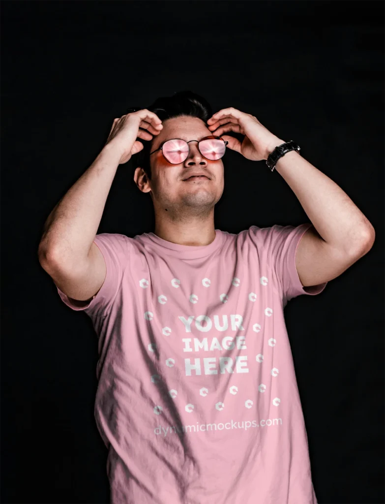 Man Wearing Pink T-shirt Mockup Front View Template