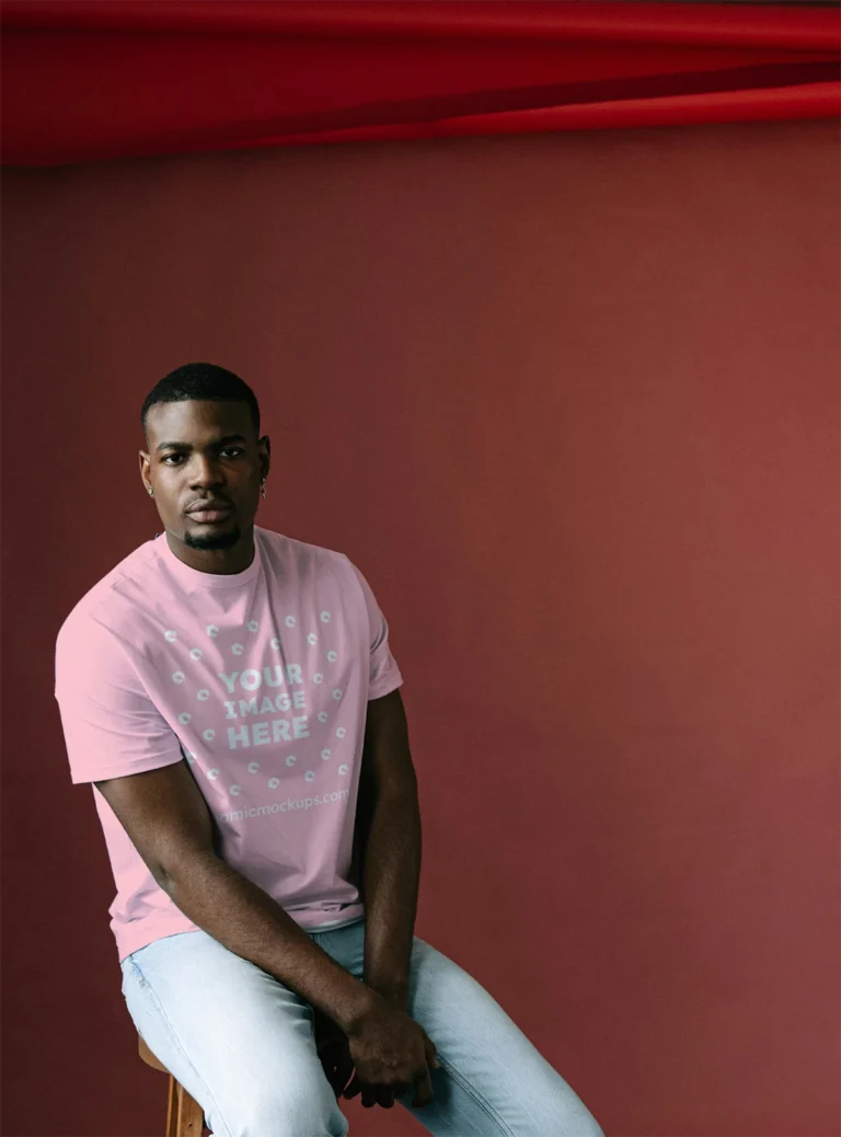 Man Wearing Pink T-shirt Mockup Front View Template