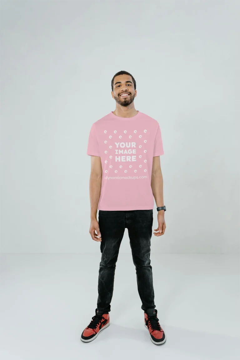 Man Wearing Pink T-shirt Mockup Front View Template