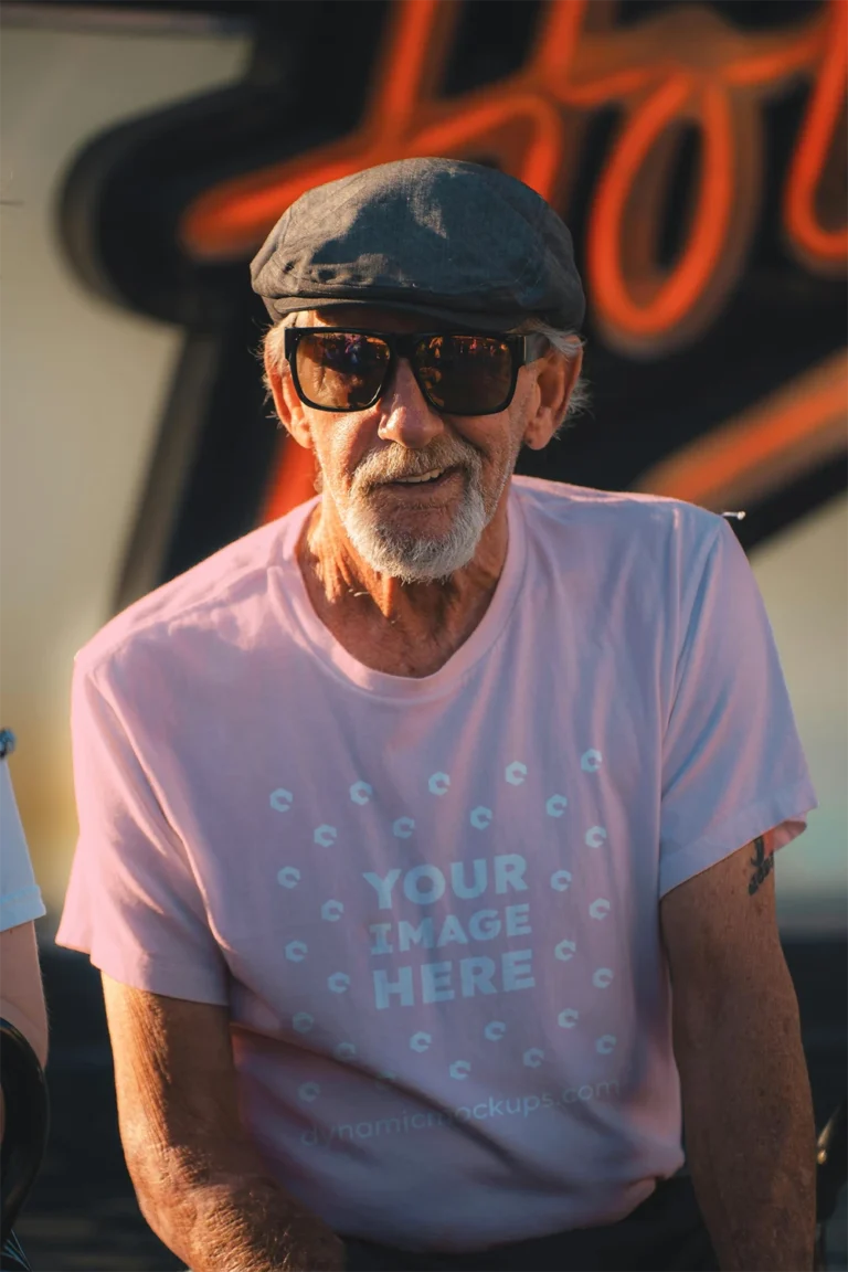 Man Wearing Pink T-shirt Mockup Front View Template