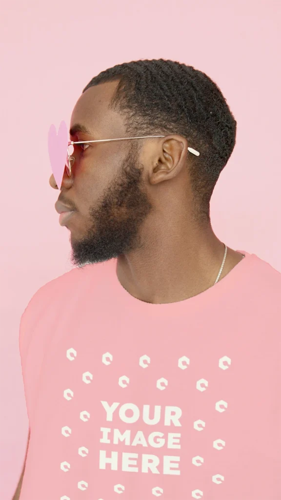 Man Wearing Pink T-shirt Mockup Front View Template