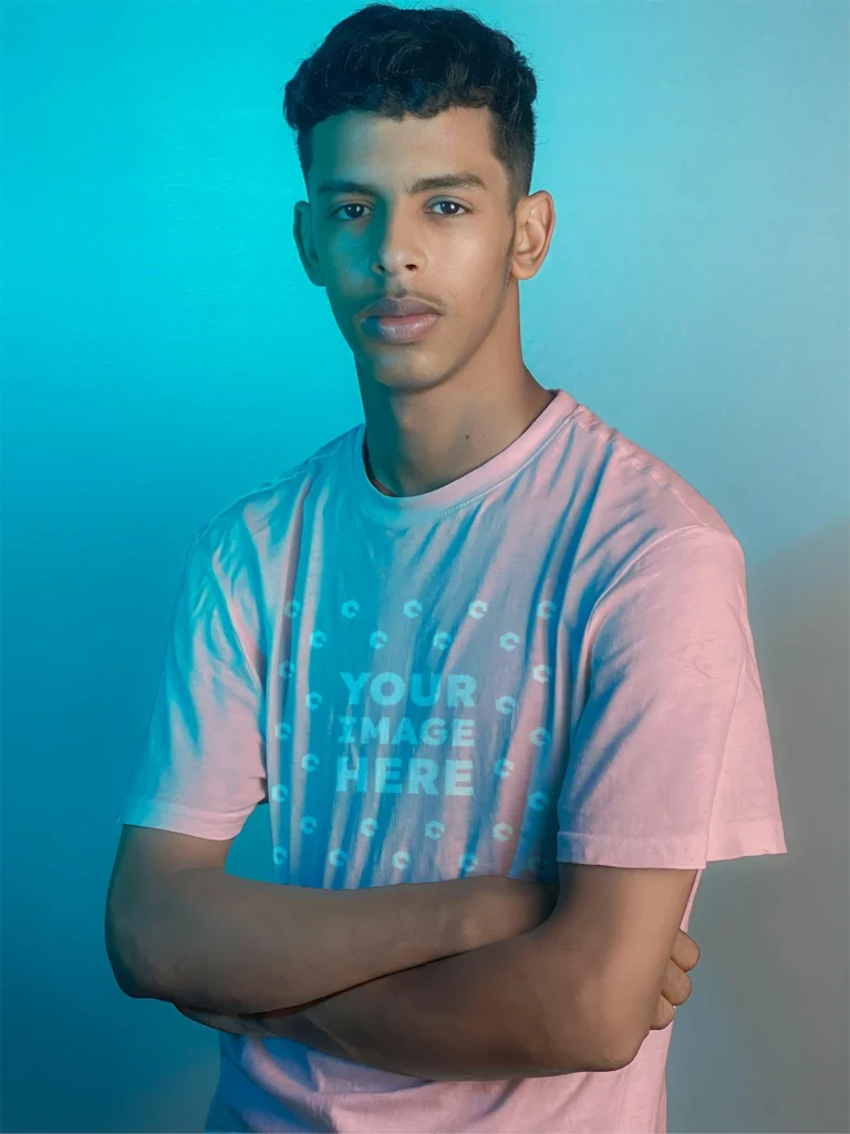 Man Wearing Pink T-shirt Mockup Front View Template