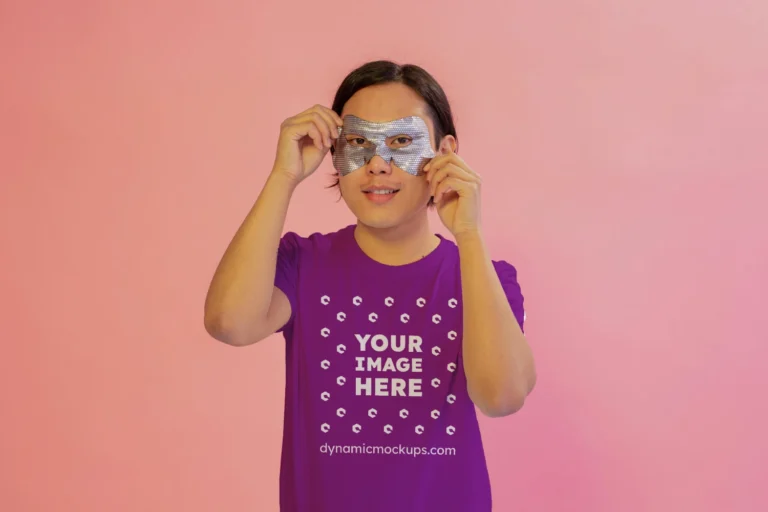 Man Wearing Purple T-shirt Mockup Front View Template