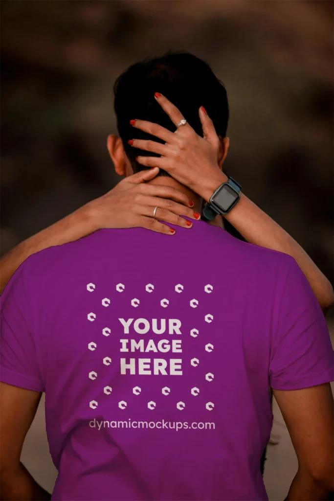 Man Wearing Purple T-shirt Mockup Front View Template