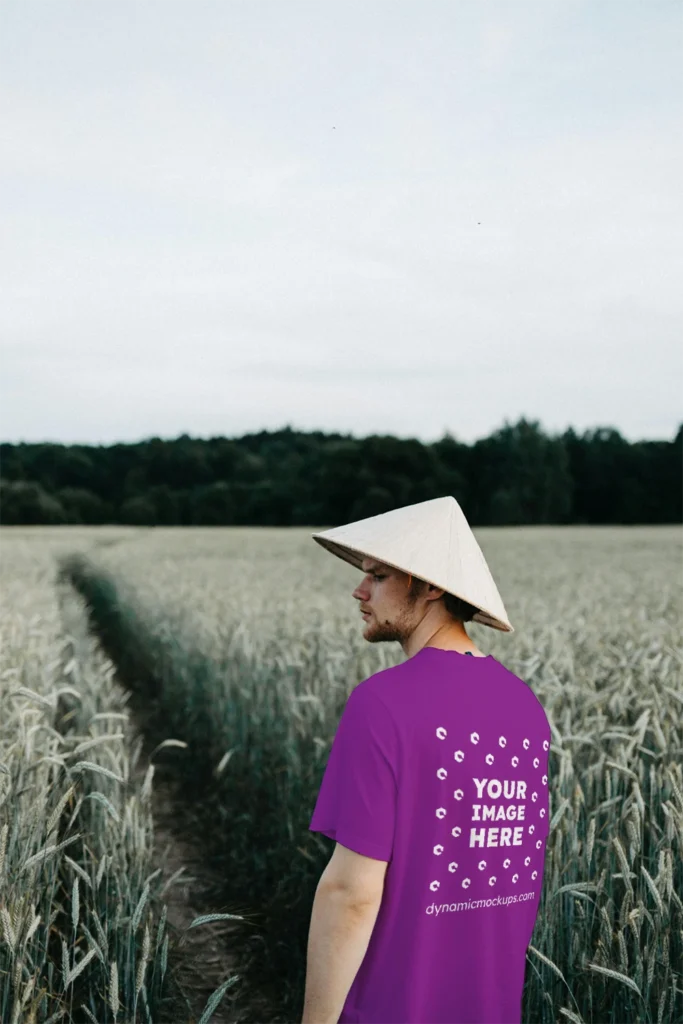 Man Wearing Purple T-shirt Mockup Front View Template