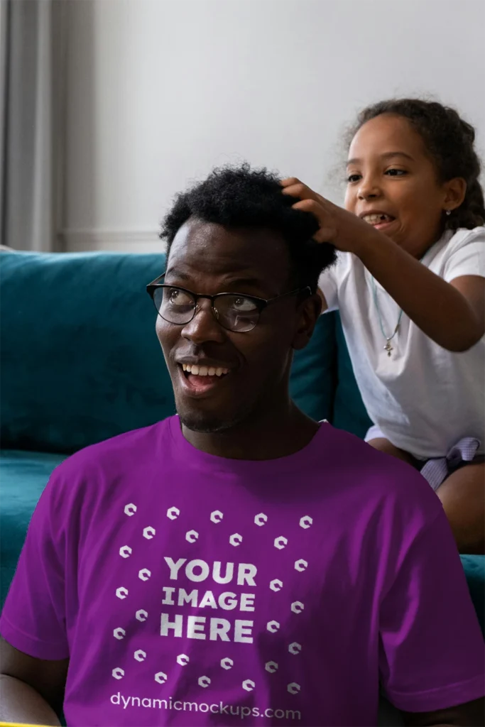 Man Wearing Purple T-shirt Mockup Front View Template