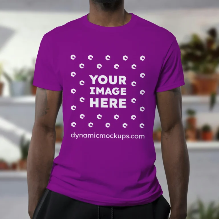 Man Wearing Purple T-shirt Mockup Front View Template