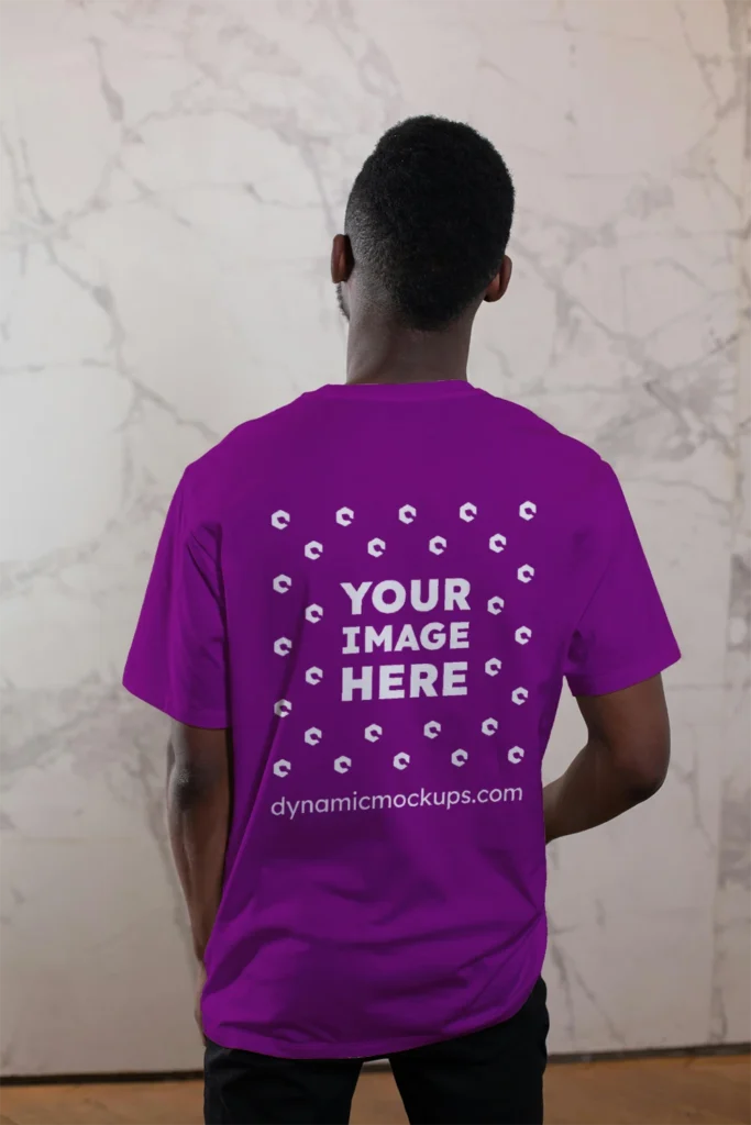 Man Wearing Purple T-shirt Mockup Back View Template