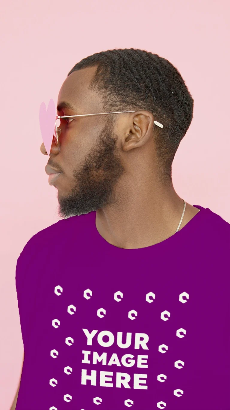 Man Wearing Purple T-shirt Mockup Front View Template