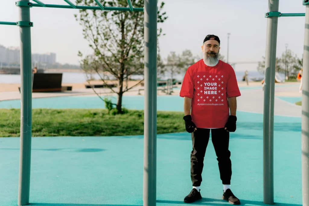 Man Wearing Red T-shirt Mockup Front View Template