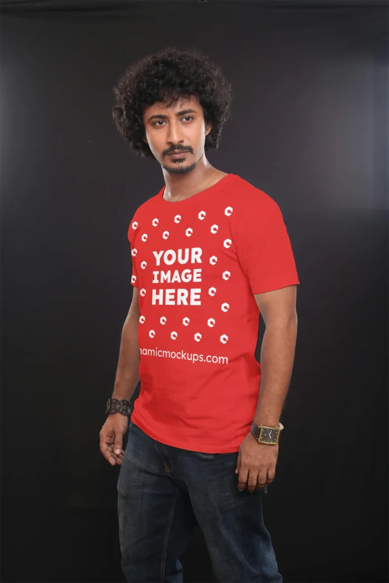 Man Wearing Red T-shirt Mockup Front View Template