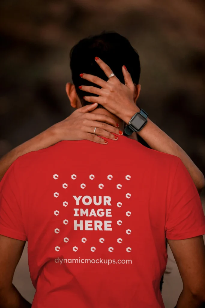 Man Wearing Red T-shirt Mockup Front View Template