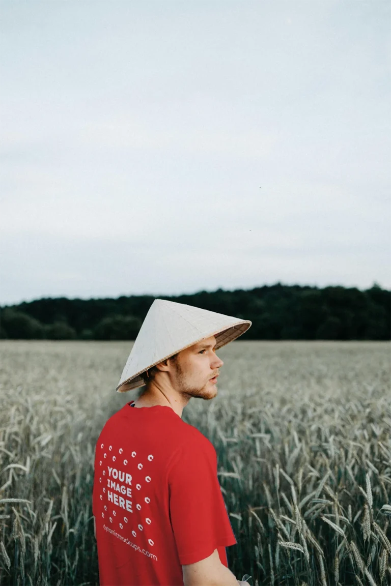 Man Wearing Red T-shirt Mockup Front View Template