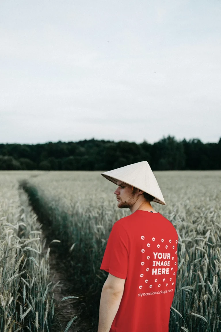 Man Wearing Red T-shirt Mockup Front View Template