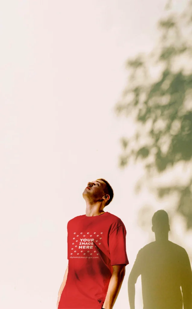 Man Wearing Red T-shirt Mockup Front View Template