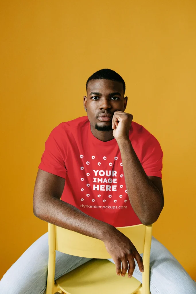 Man Wearing Red T-shirt Mockup Front View Template