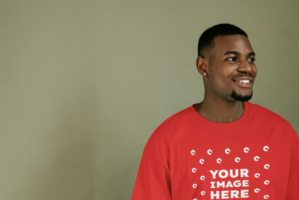 Man Wearing Red T-shirt Mockup Front View Template