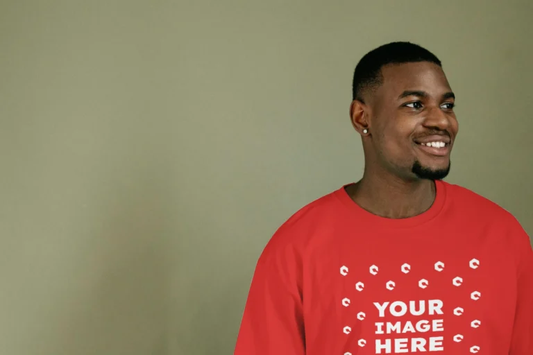 Man Wearing Red T-shirt Mockup Front View Template