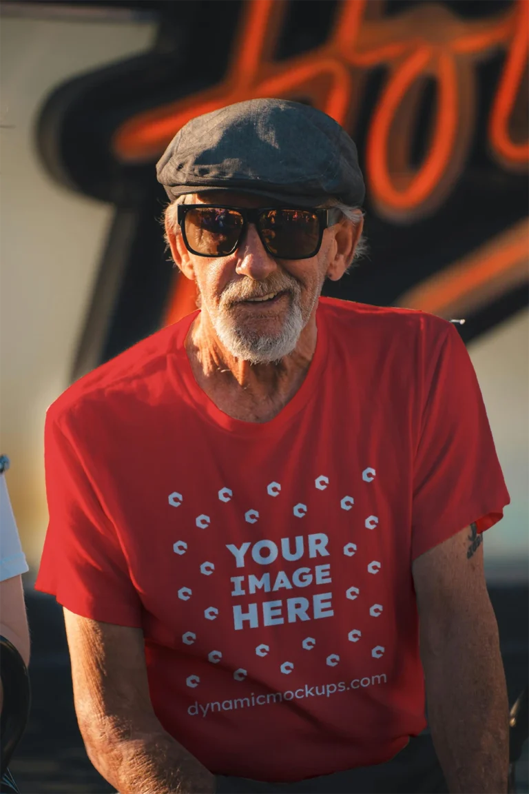 Man Wearing Red T-shirt Mockup Front View Template