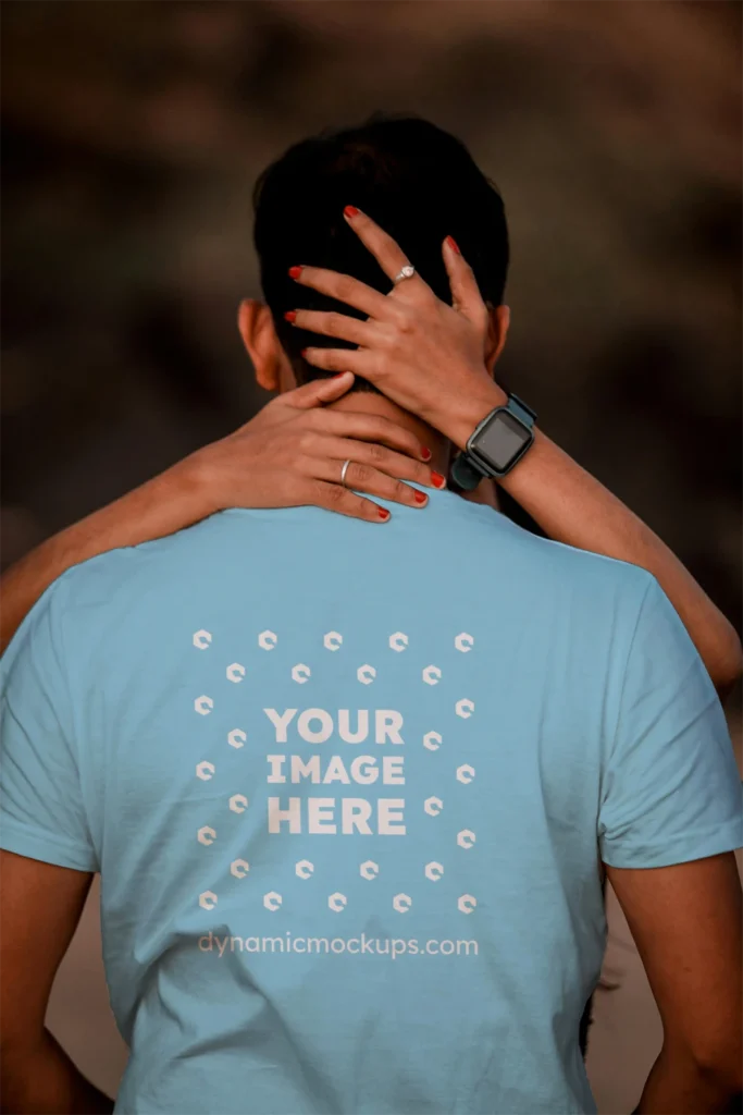 Man Wearing Sky Blue T-shirt Mockup Front View Template