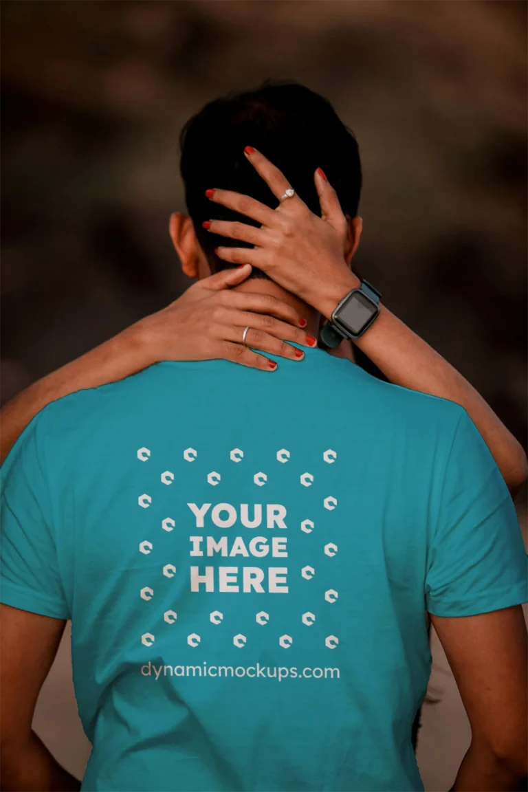 Man Wearing Teal T-shirt Mockup Front View Template