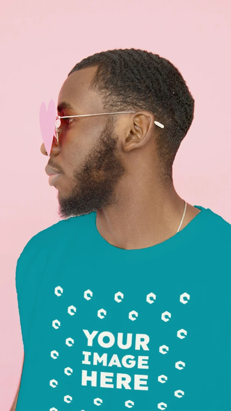 Man Wearing Teal T-shirt Mockup Front View Template