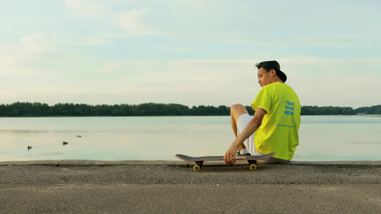 Man Wearing Yellow T-shirt Mockup Front View Template