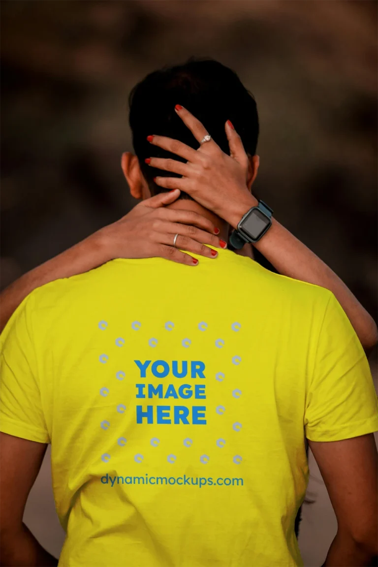 Man Wearing Yellow T-shirt Mockup Front View Template