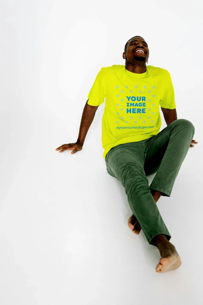 Man Wearing Yellow T-shirt Mockup Front View Template