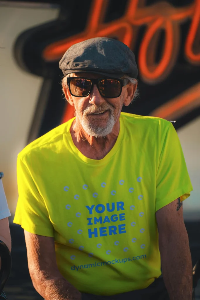 Man Wearing Yellow T-shirt Mockup Front View Template