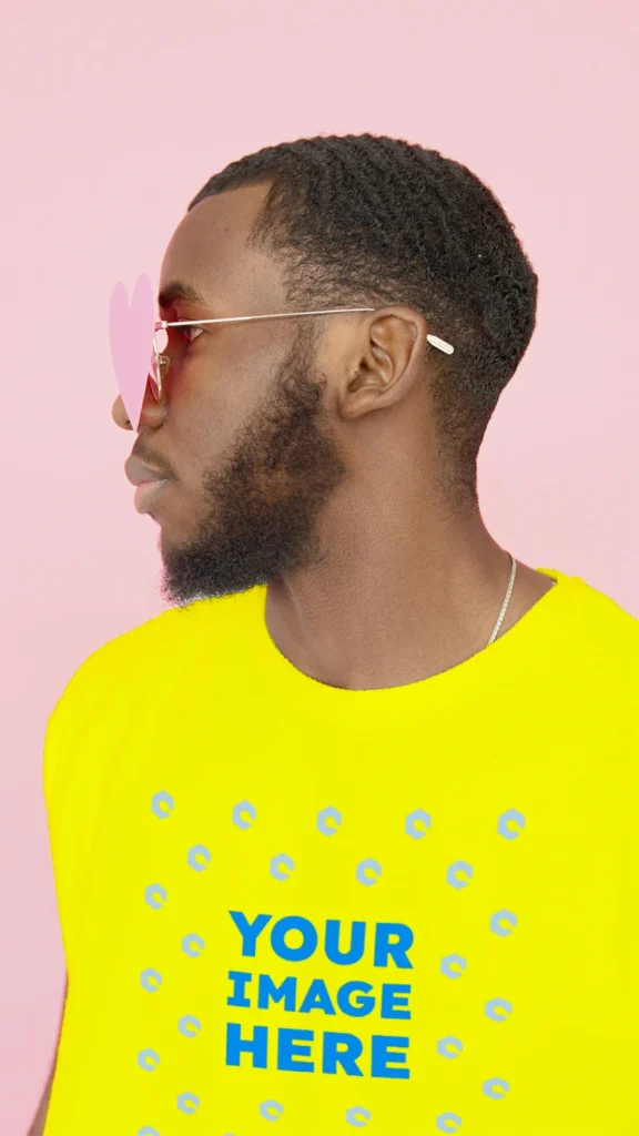 Man Wearing Yellow T-shirt Mockup Front View Template