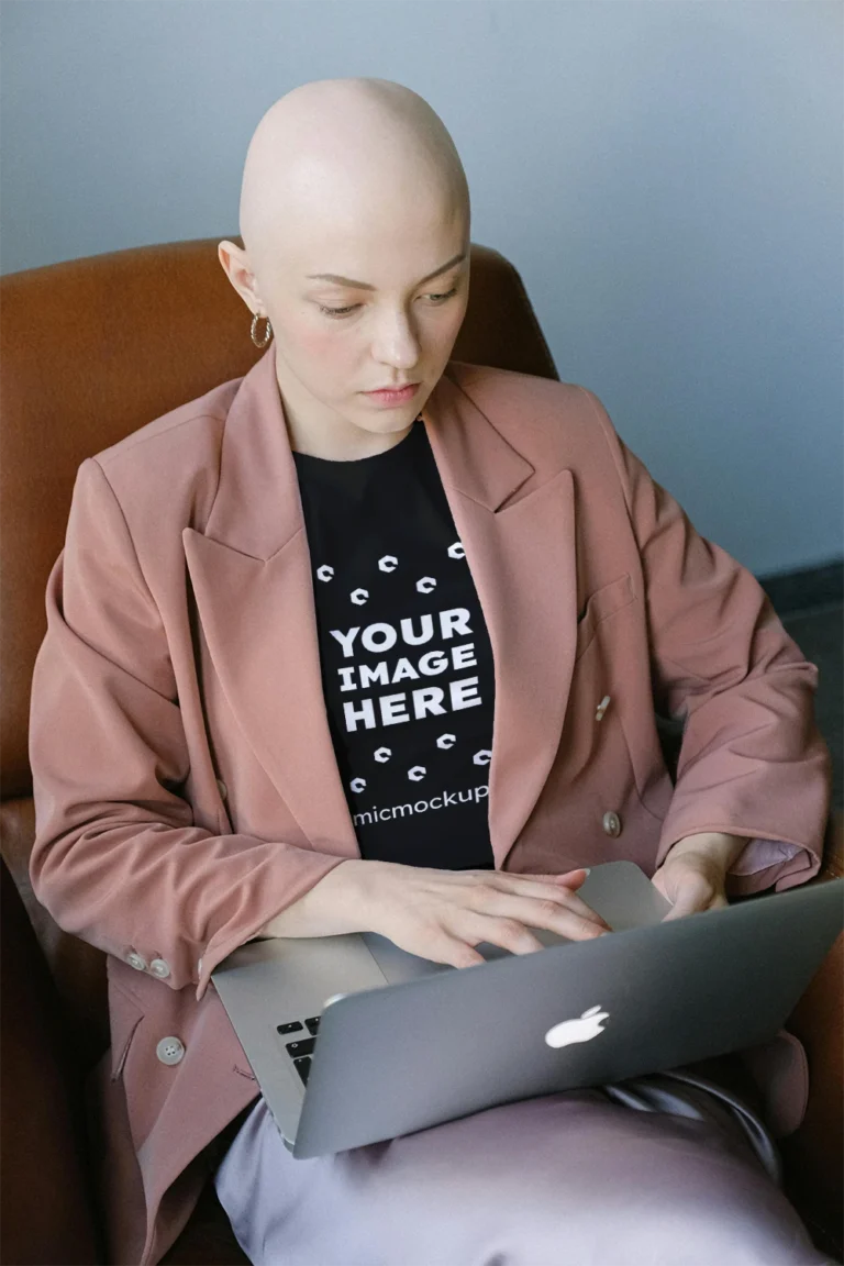 Woman Wearing Black T-shirt Mockup Front View Template