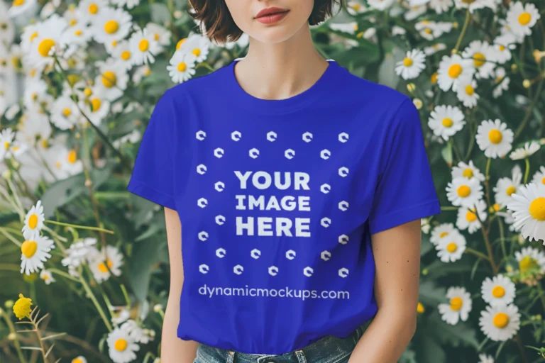 Woman Wearing Blue T-shirt Mockup Front View Template