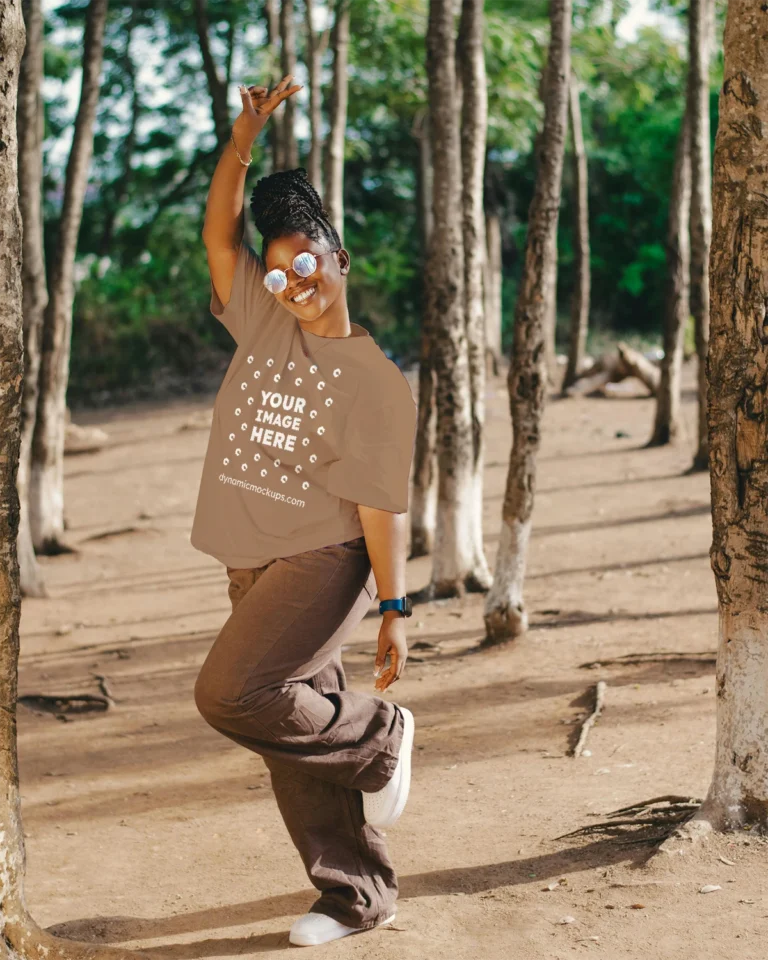 Woman Wearing Brown T-shirt Mockup Front View Template