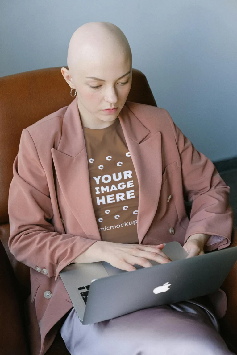 Woman Wearing Brown T-shirt Mockup Front View Template