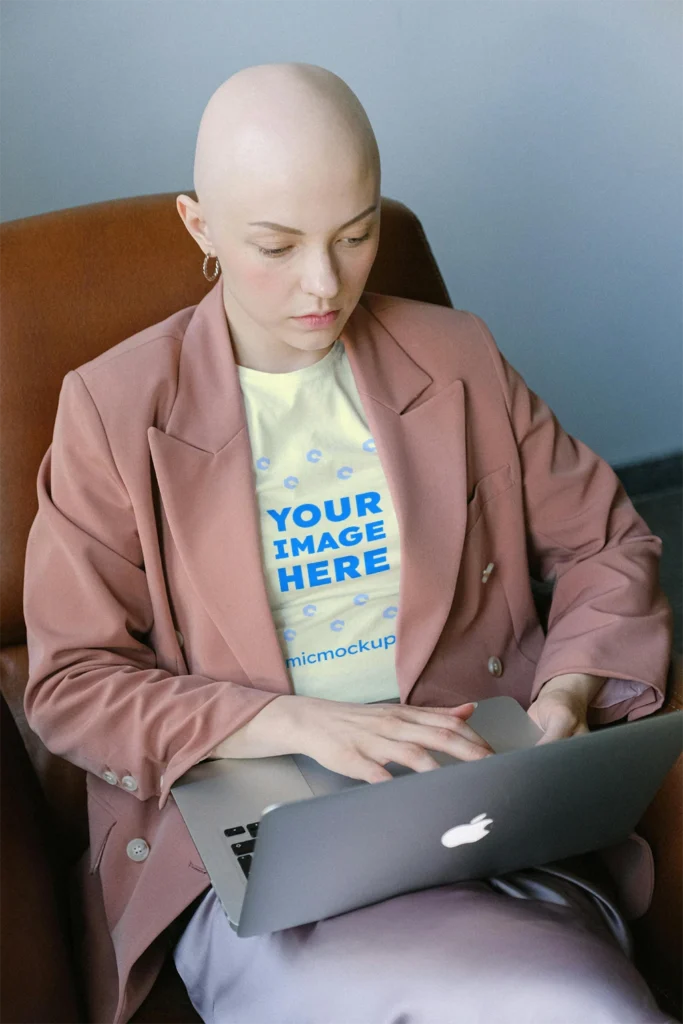 Woman Wearing Cream T-shirt Mockup Front View Template