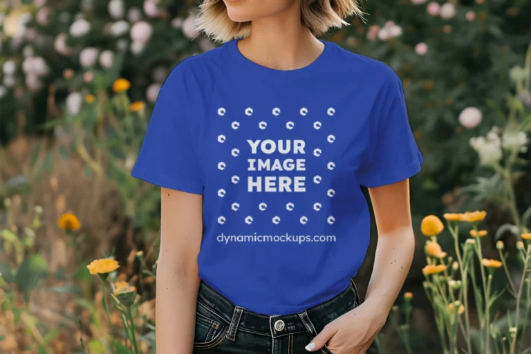 Woman Wearing Dark Blue T-shirt Mockup Front View Template