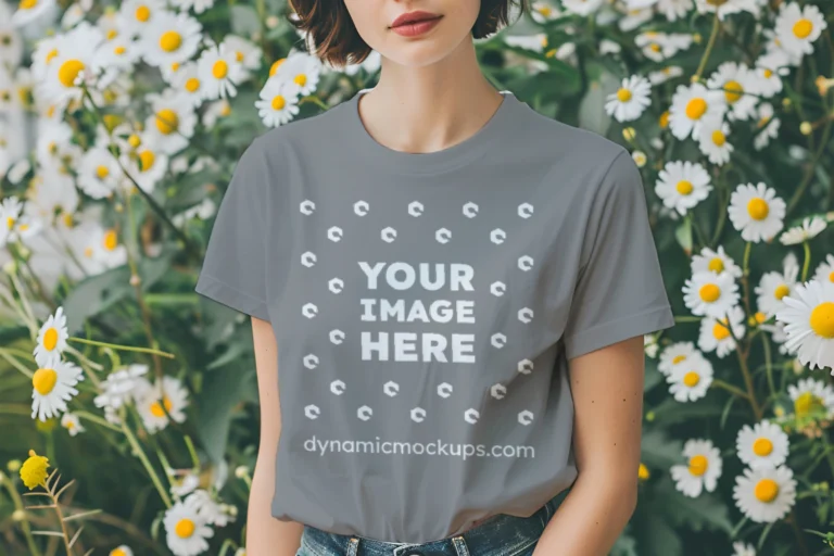 Woman Wearing Gray T-shirt Mockup Front View Template