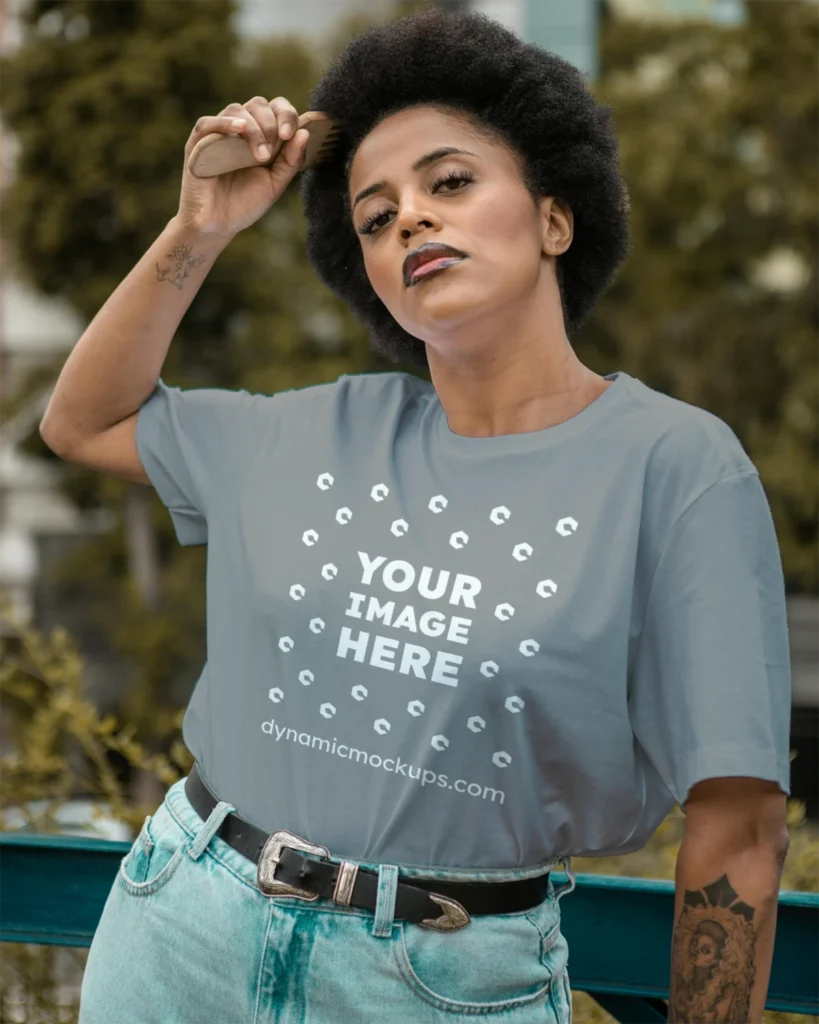 Woman Wearing Gray T-shirt Mockup Front View Template