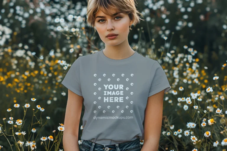 Woman Wearing Gray T-shirt Mockup Front View Template