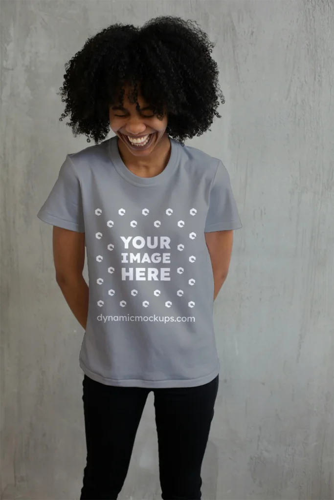 Woman Wearing Gray T-shirt Mockup Front View Template