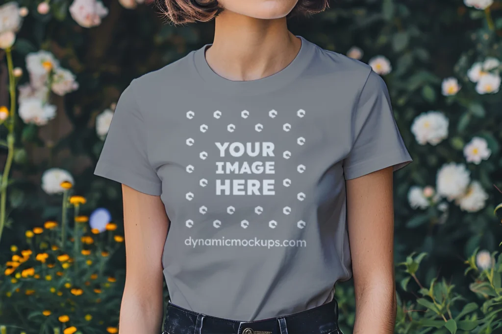 Woman Wearing Gray T-shirt Mockup Front View Template